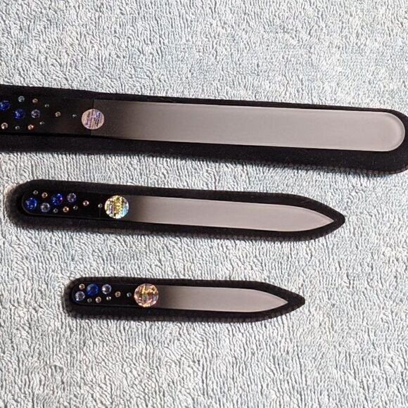 🆕SET OF 3 Black Nail Files - W/BEAUTIFUL SWAROVSKI CRYSTALS - MULTIPLE COLORS - Picture 2 of 11